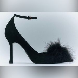 Feather Trim Leather Heels